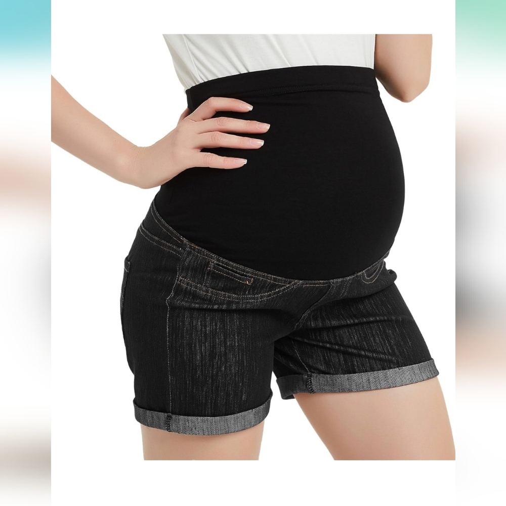 GINKANA Maternity Denim Shorts Cotton Lounge Over Bump Pregnancy Shorts
